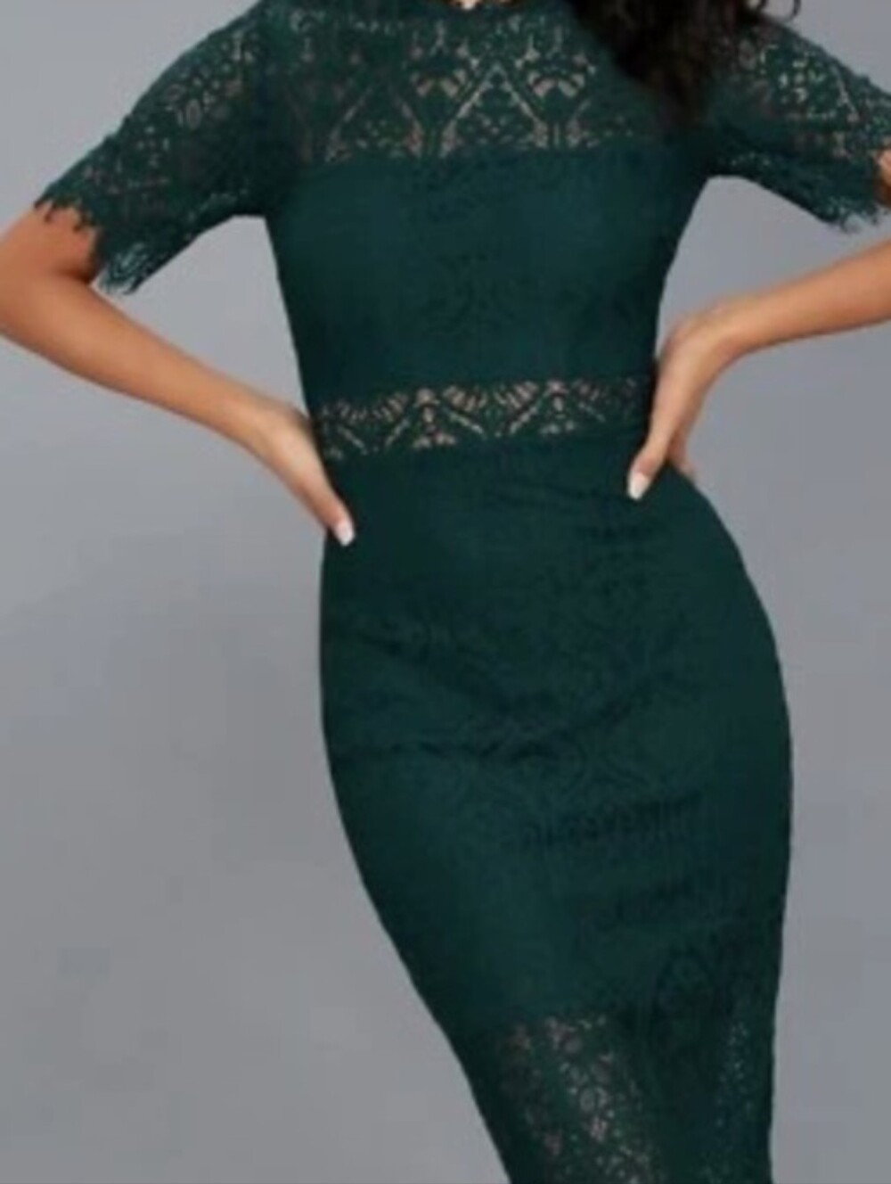 Lace Midi Dress "Remarkable Forest" By Lulu's Sheer Panels High Neck Size L